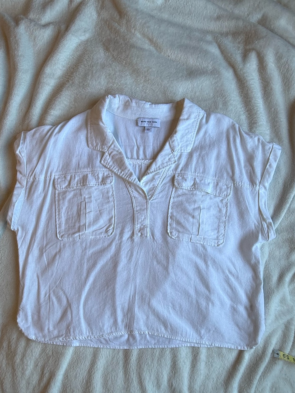 Marc New York White Linen Blend Utility Popover Top L